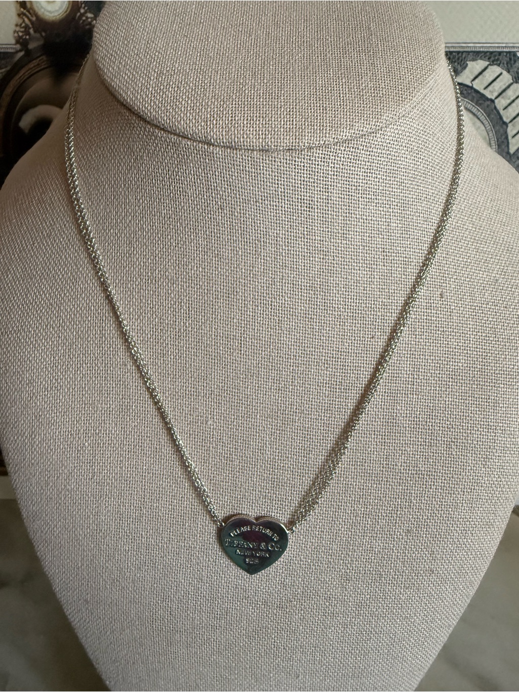 Please Return To Tiffany & Co. 925 Silver Heart Double Chain 16” Necklace